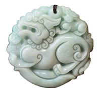 Jade Verde Natural un Amuleto Colgante de Bestia Unicornio Madre e Hijo Tallado jadeíta