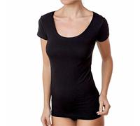 JADEA - Pack de 1 Camiseta de Mujer Mini Manga Cuello LOLLO de algodón elástico - Disponible en los Colores Blanco, Negro, Gris y Azul, Negro, S