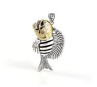 JadeAngel Colgante de piraña gótico de plata de ley 925, colgante vintage en forma de cráneo de pez de dos colores para hombres, plata de ley, latón, sin piedras preciosas, plata de ley, latón, sin