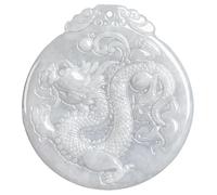 Jadeite Dragon Prosperity Collar Colgante, Jadeite Waxy White White Dragon Brand Jade Checklace, encarna la Felicidad y la Prosperidad