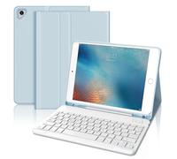 JADEMALL Funda con Teclado para iPad 6a Generación 9.7", Teclado Bluetooth Desmontable con Funda y Portalápices para iPad 6a Gen 2018/5a Gen 2017/iPad Pro 9.7 2016/iPad Air 2/iPad Air 1, Azul Claro
