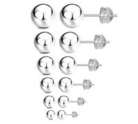 Jadenova Pendientes de tuerca para mujer y hombre, de plata de ley 925, diseño de bola, juego de 6 pares en varios tamaños: de 3 a 8 mm