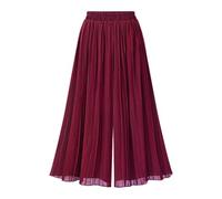 JadeRich Elegantes pantalones palazzo plisados hasta la pantorrilla y pierna ancha para mujer, cintura elástica, gasa, holgados, bohemios, rojo vino, XXXL