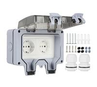 Jadeshay Enchufe Exterior Estanco, 16A IP66 Enchufe y Interruptor Pared Toma de Pared a Prueba de Agua con Cubierta para Jardín Cocina Garaje (2Way)