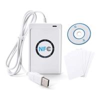 Jadeshay Lector de Tarjetas,Lector RFID NFC Lector y Escritor Sin Contacto Lector y Grabador RFID NFC ACR122U+ Software Libre en Blanco+5 Tarjetas Mifare USB IC,Compatibile PC/SC Apoyo ISO 14443A / B