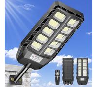 JADIDIS Farola solar para exteriores con control remoto, foco solar con sensor de movimiento e impermeabilidad IP66, funciona de noche a amanecer para patio, jardín
