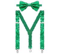 Jadive 2 Pcs Pajaritas con Tirantes y Lentejuelas Y Clip Tirantes Purpurina Pajaritas Discoteca Carnaval(Tirantes y pajarita de lentejuelas,Verde)