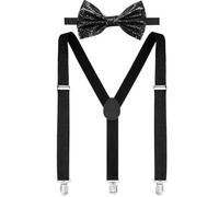 Jadive 2 Pcs Pajaritas con Tirantes y Lentejuelas Y Clip Tirantes Purpurina Pajaritas Discoteca Carnaval(Pajarita con purpurina + tirantes,Negro)