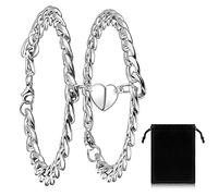 Jadive 2 Pulseras de Pareja de Acero Inoxidable Pulsera de Cadena Magnética Brazalete de Amistad Brazalete Magnético de Amor con Imán de Corazón para Regalo Novios San Valentín Hombres Mujeres