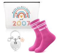 Jadive 3 Piezas Set de Regalo para el 18 Cumpleaños Incluido Bolsa de Cosméticos para 2007 para Mujeres Medias Endlich 18 y Llaveros Ideas de Regalos para Mujeres Hija Hermana Amiga Adolescente