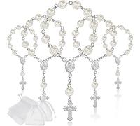 Jadive 30 Mini Rosarios Cuentas de Rosario de Bautismo Rosarios de Bautismo de Dedos a Granel con Bolsas de Organza para Primera Comunión Bautizo Navidad Favores de Fiesta de Bodas (Plata)