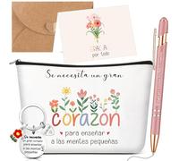 Jadive 5 Piezas Set De Regalo para Profesora Bolsa De Maquillaje para Maestros Llavero De Profesora Bolígrafo De Ora Rosa Tarjeta con sobre Regalos Agradecimiento Maestra para Educador Profe Niñera