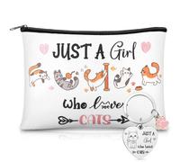 Jadive Bolsas de Maquillaje de Gato para Mujeres Niñas Llavero Divertido del Gato Just a Girl Who Loves Cats Bolsa de Cosméticos Regalos para Amantes Navidad Cumpleaños