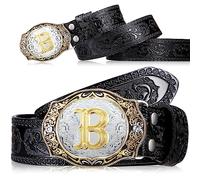 Jadive Cinturón de Cuero de Vaquero Occidental con Hebilla Grabada con Letra Inicial ABCDMRJ a Z Cinturón de Rodeo para Hombre Mujer, 3,8 cm de Ancho (Letra B)