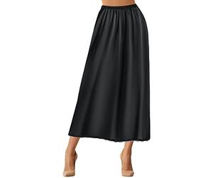 Jadive Falda Larga de satén de Encaje para Mujer, Falda Larga para Vestidos, Falda de lencería, Negro, XL