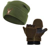 Jadive Regalo para Cazador Gorro Bordados de Ciervos y Guantes de Punto Mitones Convertibles con Solapa Accesorios de Invierno Unisex para Caza Regalo para Hombre Mujer Navidad Invierno Cumpleaños