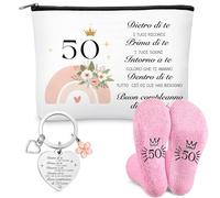 Jadive Regalos para Mujeres en su Cumpleaños Incluido Bolsa de Cosméticos para Mujer Calcetines y Llaveros para Esposa Madre Abuela Hija Hermana Novia(50 años)