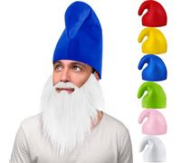 Jadive Set de Disfraz de Enano con Gorro de Gnomo, Barba Blanca y Gorro Puntiagudo de Papá Noel y Elfo para Adultos (Azul, Carnaval, Halloween)