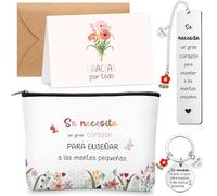 Jadive Set Regalo para Maestra de Primaria - Incluye Bolsa de Cosméticos, Llavero Inspirador, Marcapáginas y Tarjeta de Agradecimiento, Ideal para Graduación, Navidad, Fin de Curso (Estilo Floral)