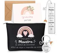 Jadive Set Regalo para Profesora de Primaria - Incluye Bolsa de Cosméticos, Llavero Inspirador, Marcapáginas y Tarjeta de Agradecimiento, Ideal para Graduación, Navidad, Fin de Curso (Estilo Arcoíris)