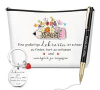 Jadive3 Piezas Regalo de Despedida para Profesora Bolsa de Cosméticos Llavero con Corazón Bolígrafo de Gel Gracias Regalo de Jubilación para Educador Escuela Primaria