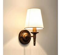 Jadssox Aplique de pared de tela clásica Lámpara de pared de tela blanca Lámpara de pared de tocador de bronce, accesorios de iluminación de montaje en pared acampanados para dormitorio de granja Sala