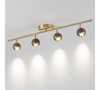 Jadssox Kit De Iluminación De Riel Fijo De 4 Luces, Foco De Techo Con Forma De Globo De Madera, Lámpara De Montaje Semiempotrado Con Acabado Dorado, Focos Direccionales LED For Cocina Sala De Estar