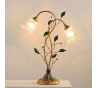 Jadssox Lámpara de mesa de flores de vidrio, mesita de noche dorada vintage, mesita de noche de cristal, lámparas de estilo rural, mesita de noche de escritorio, luces con hoja verde para dormitorios,