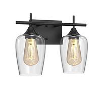 Jadssox Lámpara de pared de tocador industrial para baño de granja, accesorio de iluminación de maquillaje negro con vidrio transparente, apliques de tocador de montaje en pared industrial para baño d