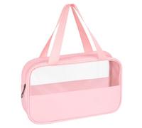 JADUFHU Bolsa de Aseo Rosa Mediana Semitransparente Colgante, de PVC + PU Impermeable, Neceser de Viaje, Neceser portátil con Cremallera, Dimensiones 26 x 7 x 16 cm Conforme a Las Normas aéreas