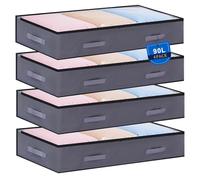 JAECU 4PCS 90L Bolsas Almacenaje Ropa Debajo de la Cama, Bolsa Almacenamiento Plegable con Ventana Transparente, Organizador Armario para Abrigos Mantas Edredones, 100x50x18 cm
