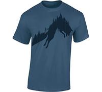 Jäger Camiseta para hombre, diseño de zorro del bosque/Walking Deer/Ciervo del bosque - Regalo para cazadores - Camiseta de caza para hombre, Denim Azul - Zorro Forestal, XXXL