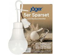 Jäger - Juego de 5 bombillas LED de construcción, con bombilla, para obras de construcción, renovador, sustituye a casquillo E27 y portalámparas E27 con cable, 10 W, 4000 K, luz blanca neutra