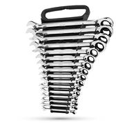 Jaeger Juego de llaves combinadas de trinquete reversibles MM/métricas de 16 piezas con estante de bloqueo, juego maestro reversible con llaves de velocidad de trinquete y una caja de rack con