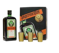 JÄGERMEISTER - Licor de Hierbas Gift Pack 700 ml + 3 Vasos Metálicos, con 56 Ingredientes Naturales
