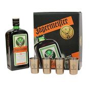 JÄGERMEISTER - Licor de Hierbas Gift Pack 700 ml + 4 Vasos Metálicos, con 56 Ingredientes Naturales