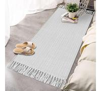JaeMoose Alfombra bohemia para pasillo de cocina, alfombra de baño, lavable, de algodón, tejida geométrica (gris claro, 60 x 90 cm)