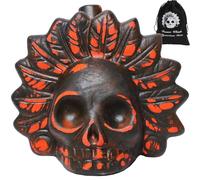 Jafermox Silbato de muerte azteca con máscara de calavera de plumas, silbato de grito fantasma para Halloween, bromas, decoración, defensa personal, cerámica hecha a mano, grito fuerte similar al