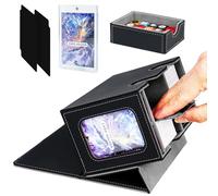 Jaffzora Caja de cartas para MTG Commander, caja de tarjetas TCG, caja de almacenamiento magnética de piel sintética, para 150 tarjetas de doble manga, negro y gris