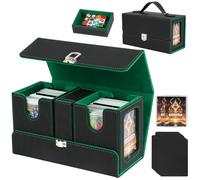Jaffzora Commander Deck Box para MTG, vitrina de cartas 3 en 1 con asa portátil, caja de almacenamiento de tarjetas TCG, capacidad para 100 tarjetas de doble manga, negro y verde