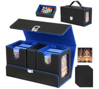 Jaffzora Commander Deck Box para MTG, vitrina de cartas 3 en 1 con asa portátil, caja de almacenamiento de tarjetas TCG, capacidad para 100 tarjetas de doble manga, negro y azul