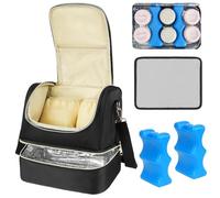 Jaffzora Extractor de leche y bolsa enfriadora, aislamiento de doble capa, se adapta a 6 botellas, 2 paquetes de hielo y 1 alfombrilla impermeable, se adapta a Willow/Elvie/Momcozy/Medela (negro)