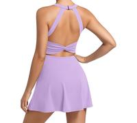 JAFINSY Vestido de tenis de entrenamiento para mujer con pantalones cortos y sujetador incorporados, ropa deportiva atlética de golf para ejercicio, Lavanda, XS