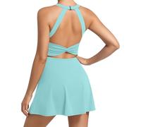 JAFINSY Vestido de Tenis para Mujer con Pantalones Cortos Integrados y Brasier, Ropa Deportiva de Golf para Ejercicio, Azul/Claro, Large