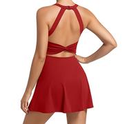 JAFINSY Vestido de Tenis para Mujer con Pantalones Cortos Integrados y Brasier, Ropa Deportiva de Golf para Ejercicio, Rojo -, S