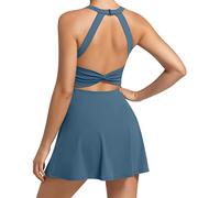JAFINSY Vestido de Tenis para Mujer con Pantalones Cortos Integrados y Brasier, Ropa Deportiva de Golf para Ejercicio, Azul, XS
