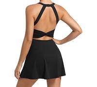 JAFINSY Vestido de Tenis para Mujer con Pantalones Cortos Integrados y Brasier, Ropa Deportiva de Golf para Ejercicio, Negro -, Large