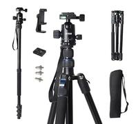 JAFUQAW Trípode de cámara de 71 pulgadas, ligero, plegable, trípode de aluminio y monopié con cabeza de bola de 360°, carga útil de 33 libras, trípode de altura ajustable, trípode de viaje profesional