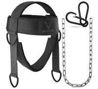 JAG GEARS Entrenador de cuello - Entrenador de cuello acolchado de neopreno de 7 mm con cadena de acero ajustable de 110 cm de largo para entrenamiento de cuello - Arnés de cabeza para gimnasio (negro
