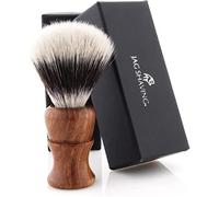 Jag Shaving Brocha de afeitar - Brocha de afeitar sintética con punta plateada - Mango de madera elegante y sostenible - Brocha de afeitar - Se adapta a tu maquinilla de afeitar